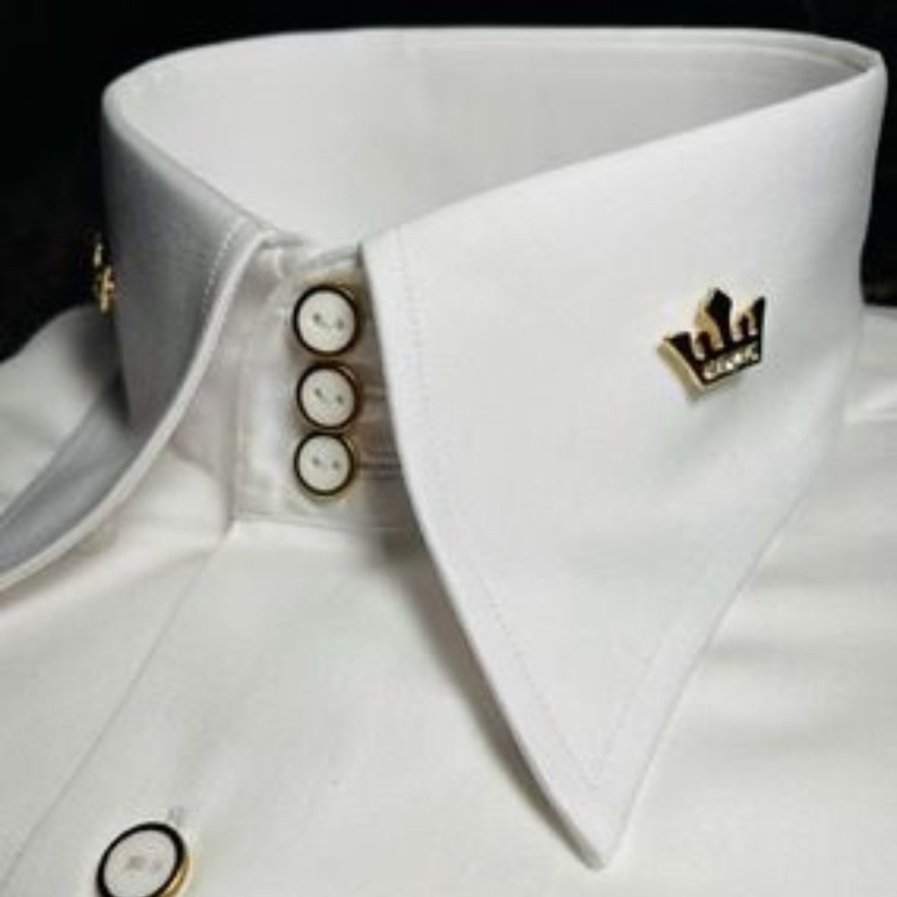 Men's White Dress Shirt with Gold Crown Pin